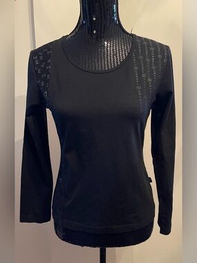 Black Long Sleeve Logo-Print Top